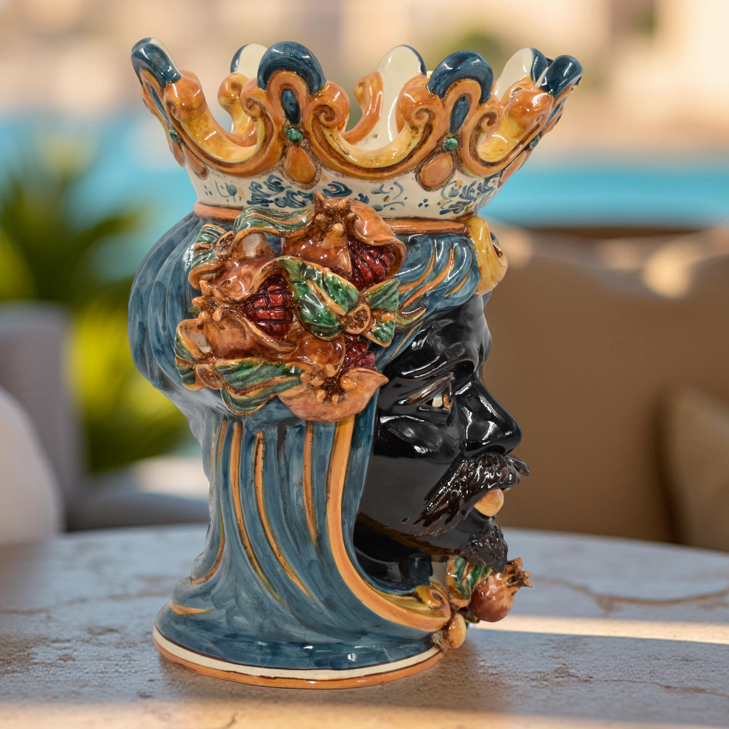 Testa h 40 melograni blu e arancio maschio moro