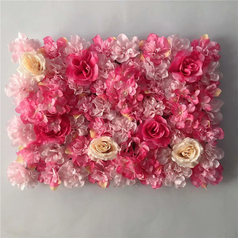 Sfondo decorativo per pareti con fiori artificiali di rose di seta rosa