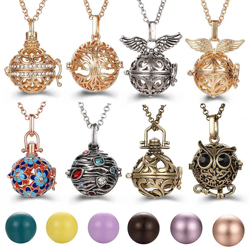 Collana con medaglione con campanellino musicale e chiamata a sfera degli angeli, collana vintage per la gravidanza.