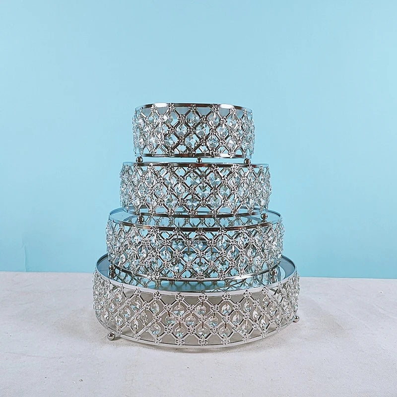 Alzata per torta in metallo con specchio di cristallo dorato, piatto rotondo