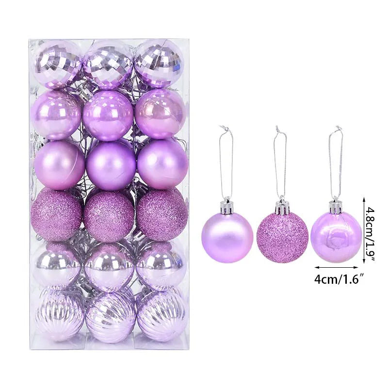 Adorno de bolas navideñas de plástico en caja, en colores rosa y dorado surtidos.