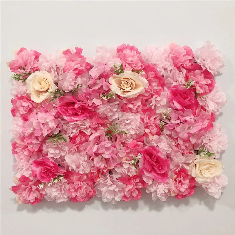 Sfondo decorativo per pareti con fiori artificiali di rose di seta rosa