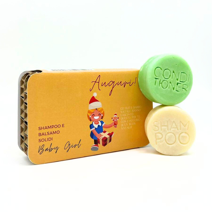 CONFEZIONE NATALIZIA PER BAMBINA SHAMPOO SOLIDO BABY GIRL FIOR DI TALCO+BALSAMO SOLIDO BABY ANGURIA &amp; CETRIOLO