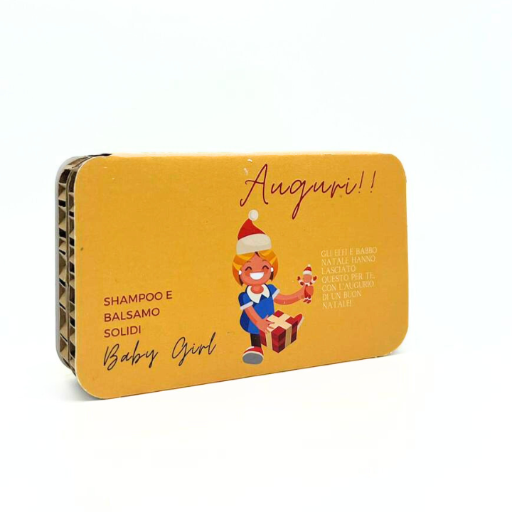 CONFEZIONE NATALIZIA PER BAMBINA SHAMPOO SOLIDO BABY GIRL FIOR DI TALCO+BALSAMO SOLIDO BABY ANGURIA &amp; CETRIOLO
