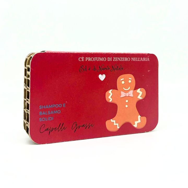 CONFEZIONE NATALIZIA SHAMPOO SOLIDO CAPELLI GRASSI RUGIADA + BALSAMO SOLIDO CAPELLI GRASSI O CON FORFORA YOGURT UND CREMA DI RISO