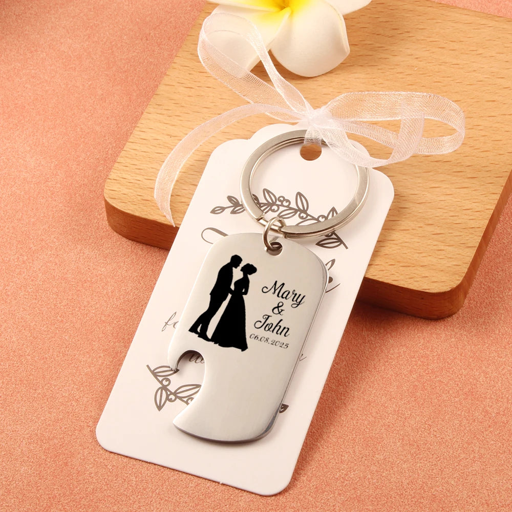 Abridor de botellas personalizado con grabado láser y nombre, llavero de acero inoxidable dorado.