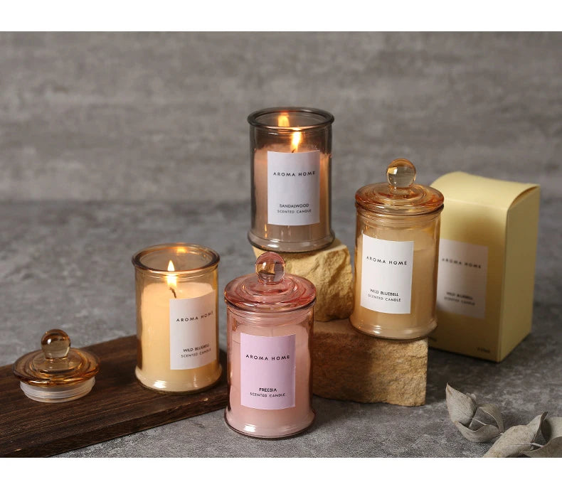 Candela profumata in barattolo di vetro vintage, cera di soia, aromaterapia