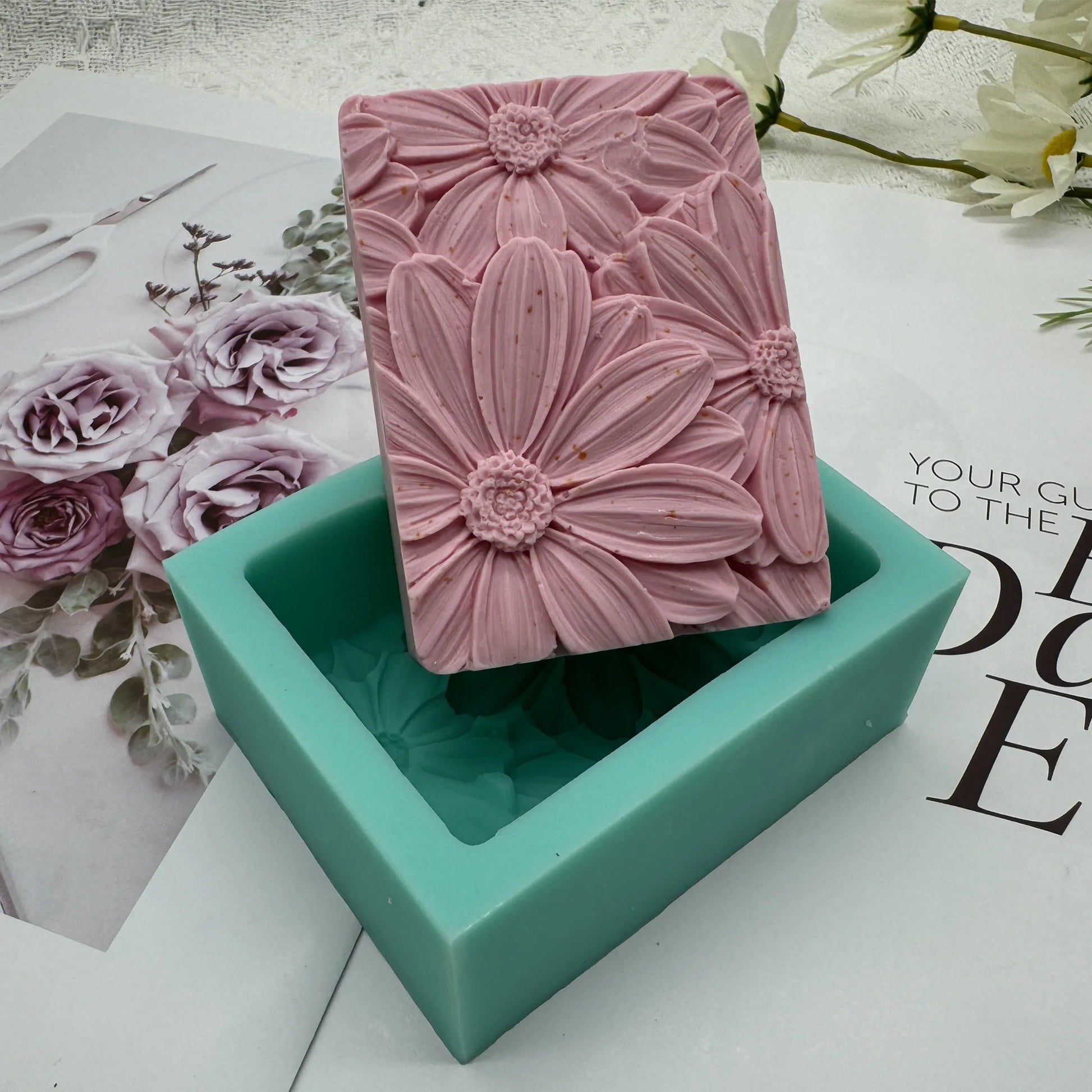 Elegant Sunflower Soap Mold 3D Rectangler
