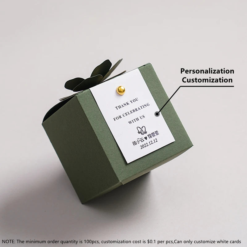 Wedding Candy Box Green Creative Flower Square Exquisite Personalized.