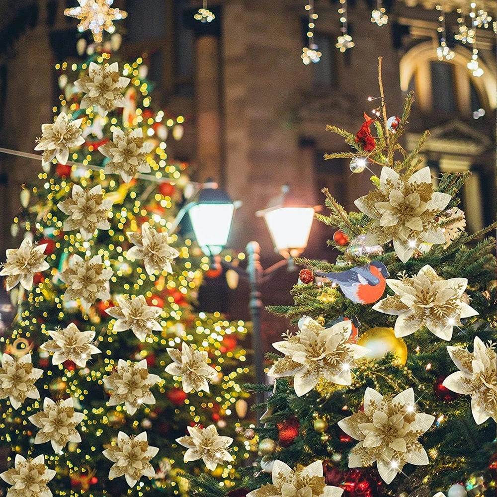 Adornos florales artificiales de Feliz Navidad de calidad superior.