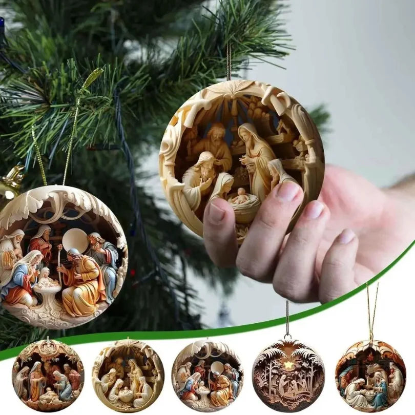 Adornos navideños para el árbol de Navidad con colgante de natividad pintado en 3D
