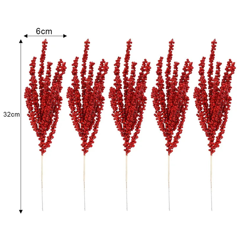 Nueva rama de bayas rojas navideñas de acebo artificial para decoración del hogar. 