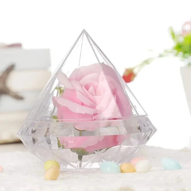 Diamond Shaped Candy Boxes Transparent Wedding Favors 12 Pcs Container.