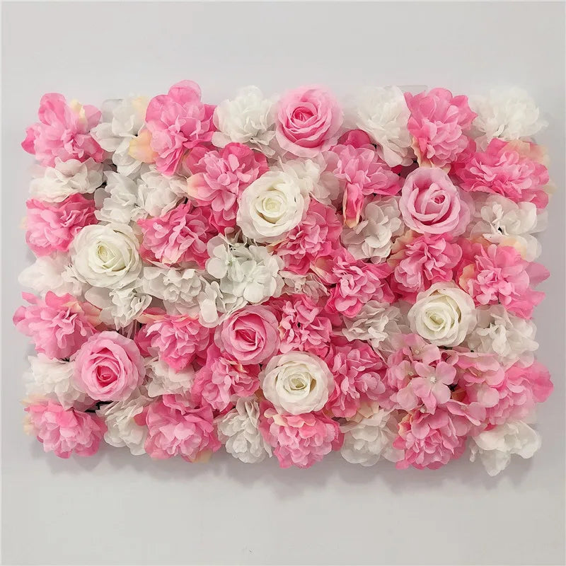Sfondo decorativo per pareti con fiori artificiali di rose di seta rosa
