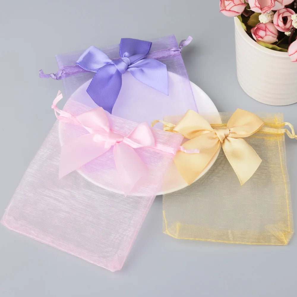Organza Gift Bag Bow knot Drawstring Pouch.
