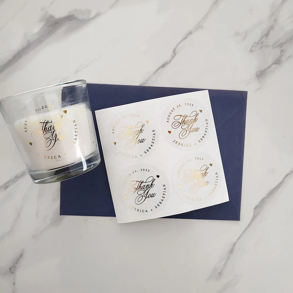 Gold Foil Clear Label Stickers Ideal For All Event Stationery.