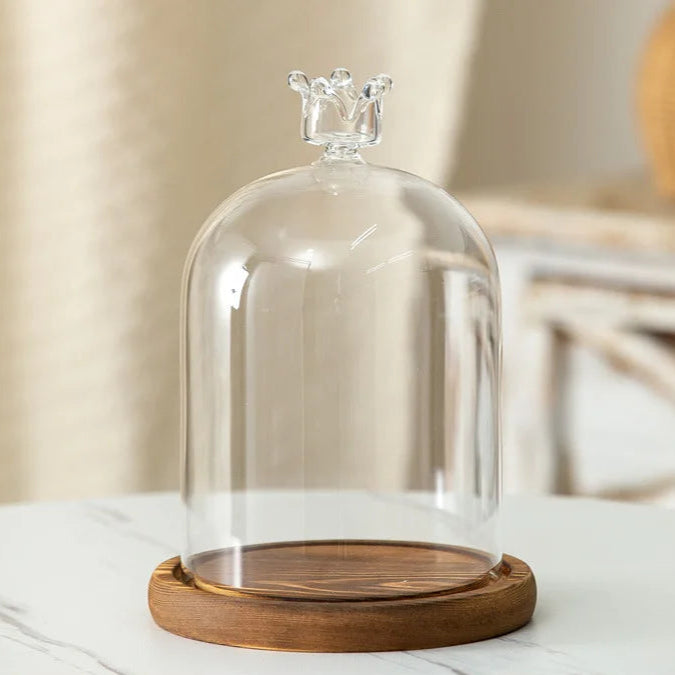 Candle Holder Glass Cover Wooden Base Aromatherapy