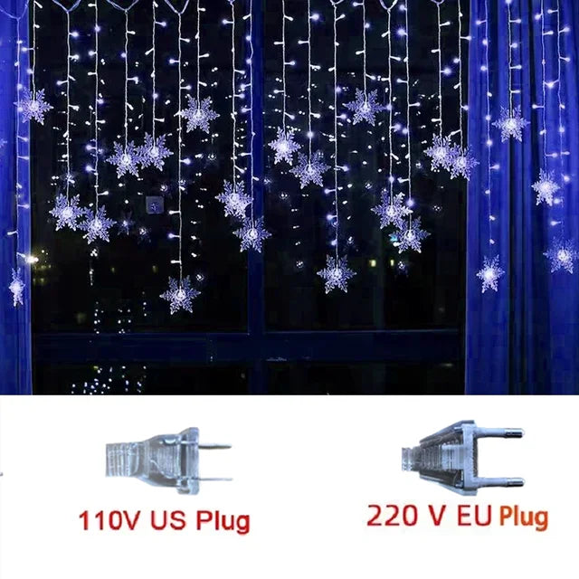 Cortina de luces navideñas LED con copos de nieve de 3,2 m.