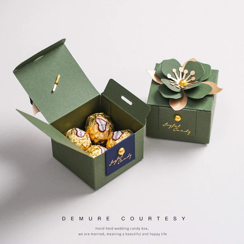 Wedding Candy Box Green Creative Flower Square Exquisite Personalized.