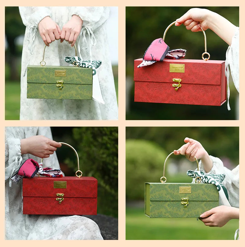 Scatola regalo in metallo con sciarpa di lusso.