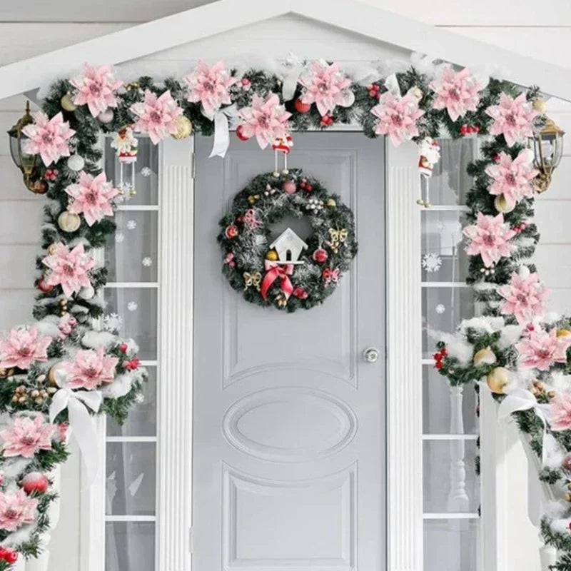 5 flores artificiales de Navidad con purpurina
