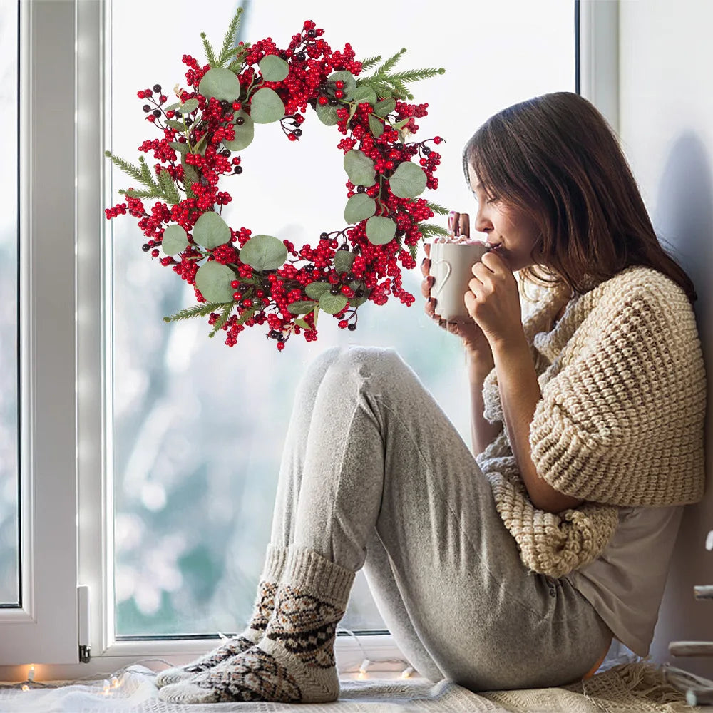 Christmas Red Berry Wreath for Front Door Outside Handmade.
