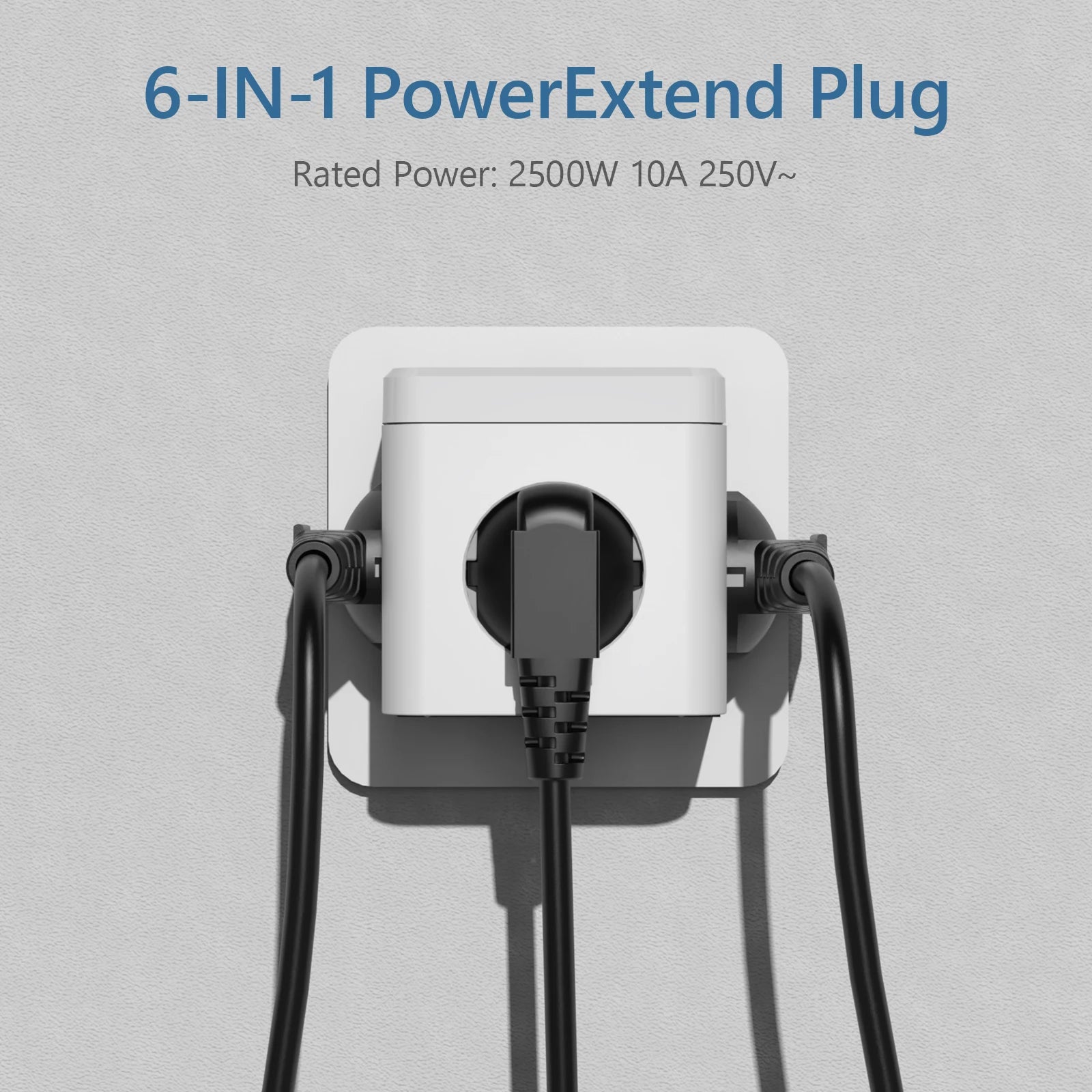 Prolunga per presa a muro con interruttore, 3 prese, 2 porte USB A e 1 porta di tipo C, cubo portatile