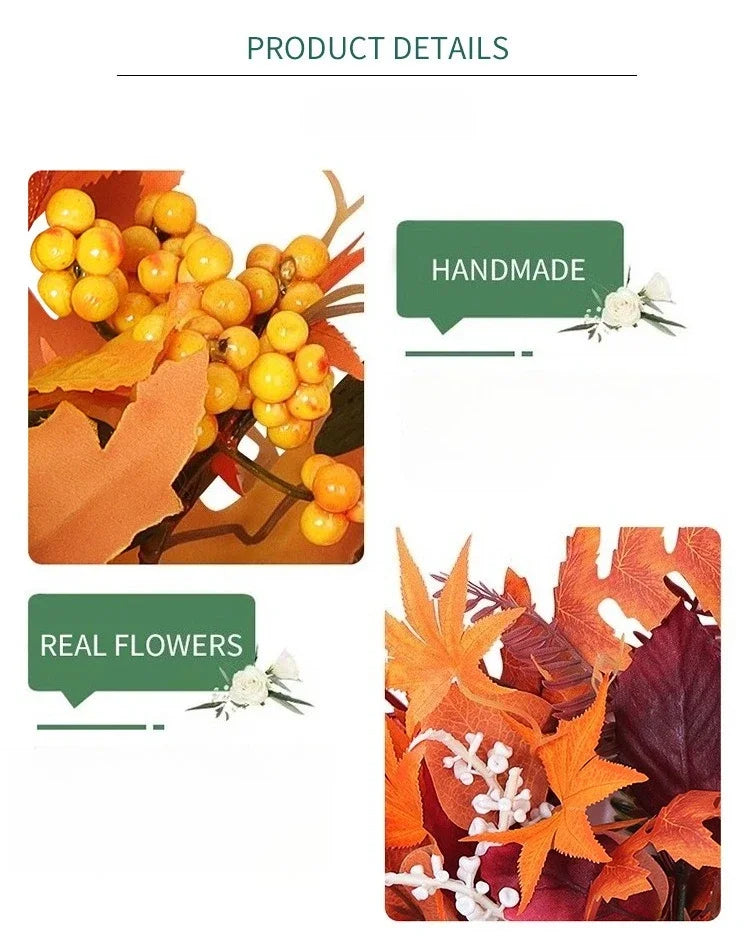 Ramo navideño de naranjas, girasoles artificiales y hojas de arce