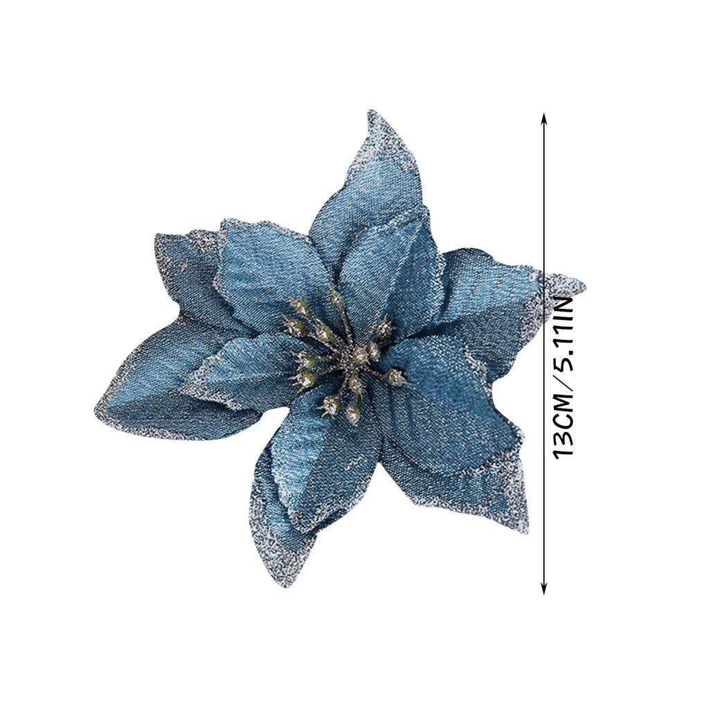 12 adornos artificiales de flores navideñas con purpurina