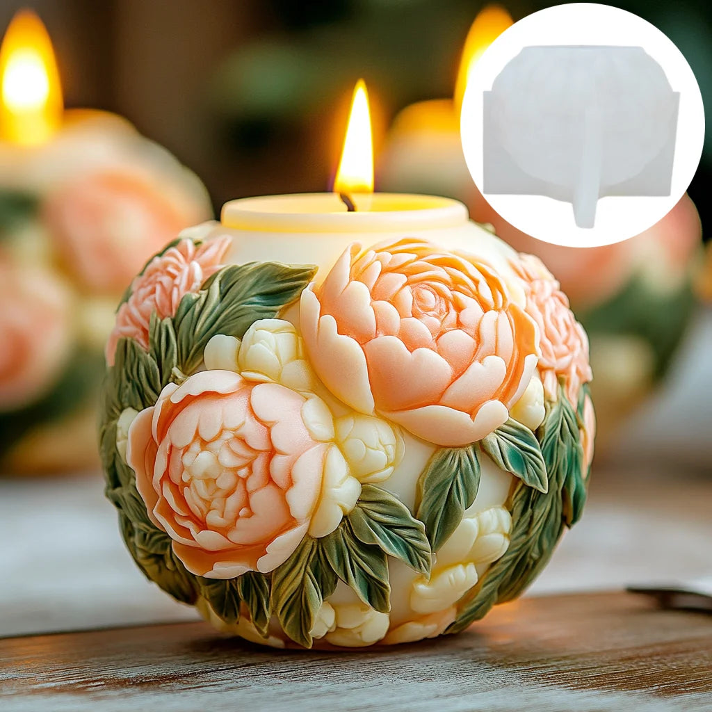 Large Peony flower ball rose candle silicone mold
