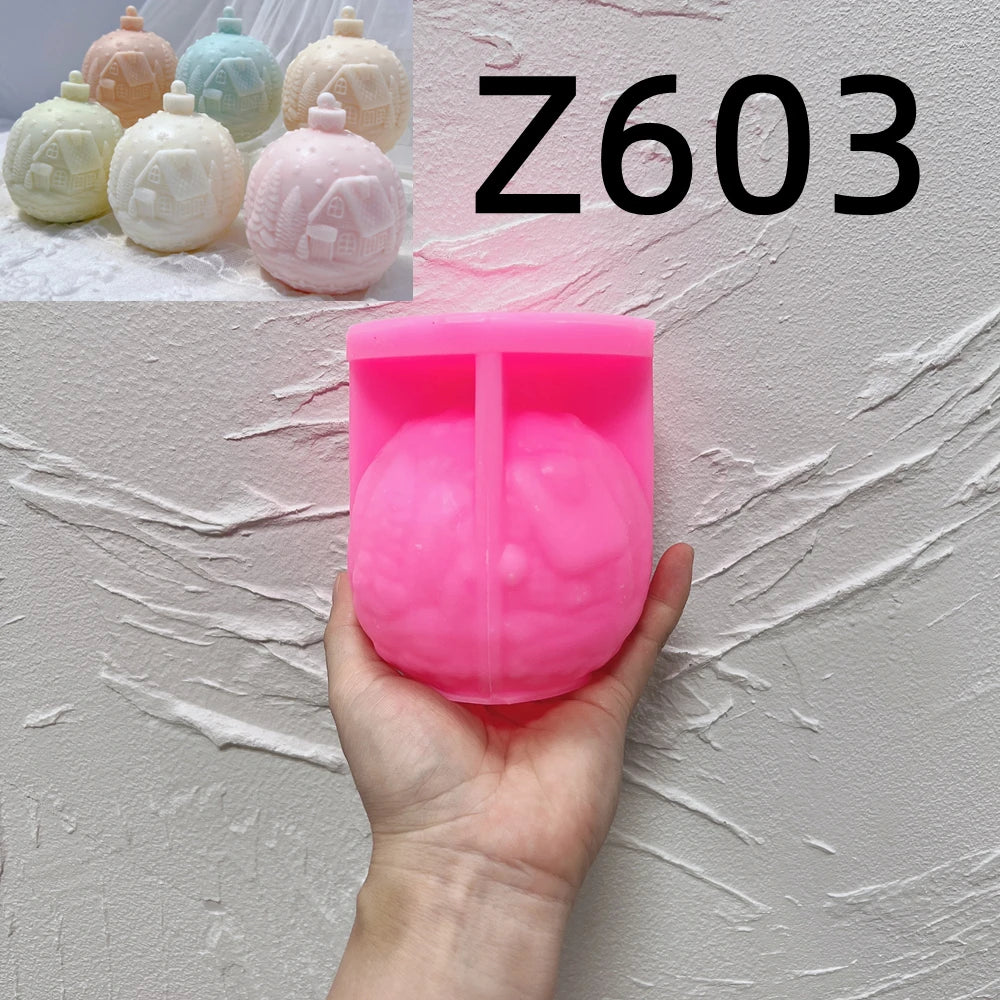 Ball Shape Silicone Candle Mold 5 Designs Christmas
