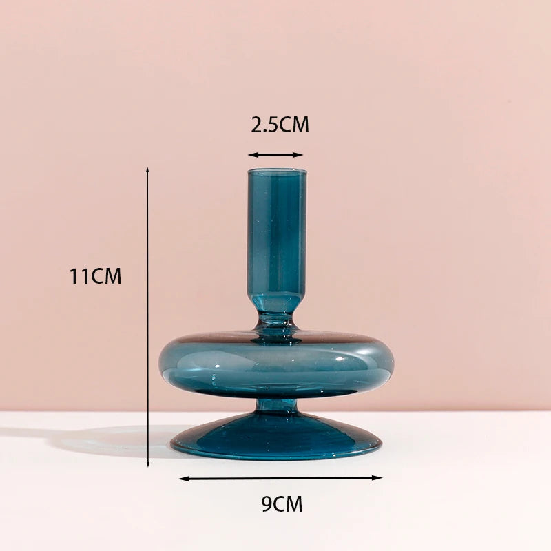 Navy Glass Candle Holder Stripe Flower Glass