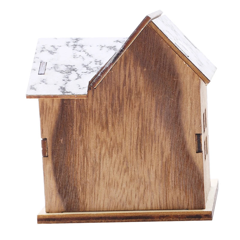 Luces navideñas LED casa de madera cabaña luminosa decoraciones felices fiestas navideñas.