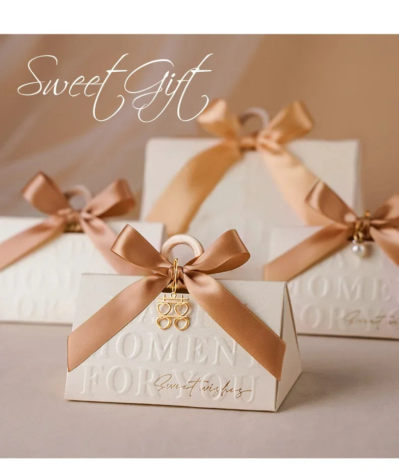 Scatola regalo portatile per caramelle triangolare da matrimonio, colore rosso vino, 5 pezzi