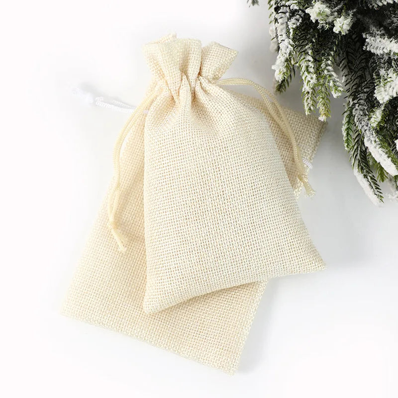 Multi Colors Jute Storage Bags Fabric Package Drawstring Pouches.