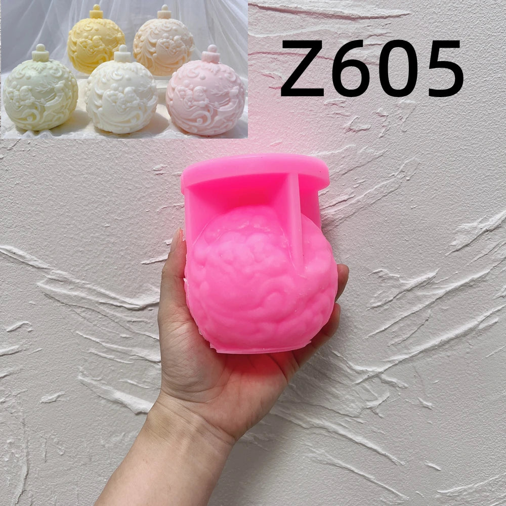 Ball Shape Silicone Candle Mold 5 Designs Christmas