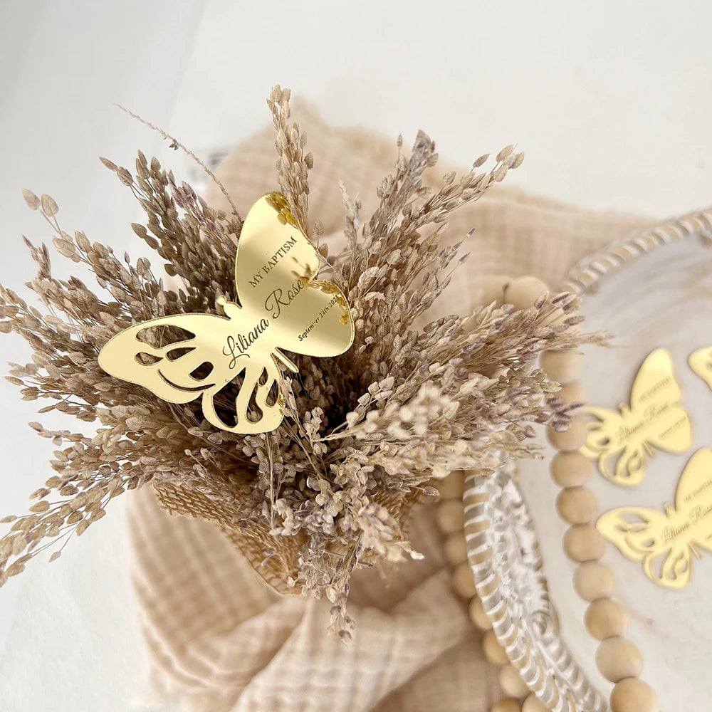 Etichette a specchio in acrilico, regalo personalizzato per feste a forma di farfalla