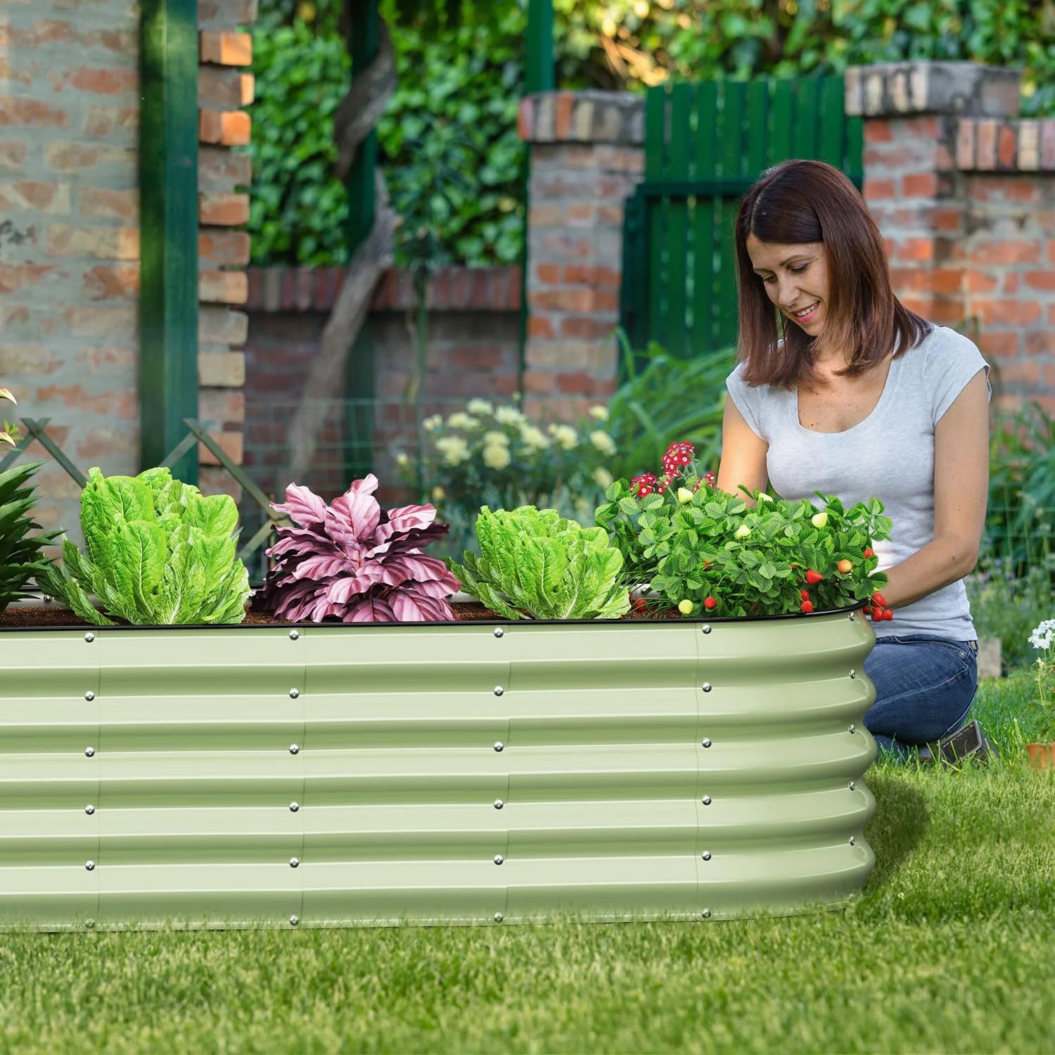 Oval Galvanized Raised Garden Bed Deep Root Planter Box.