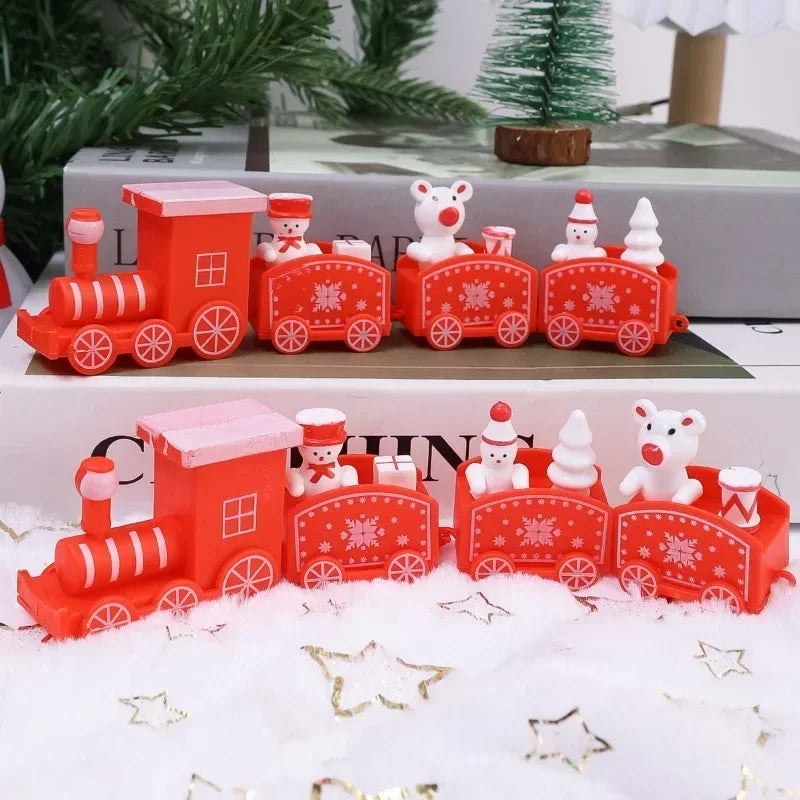 Wooden Train Christmas Ornaments Santa Cake Decoration