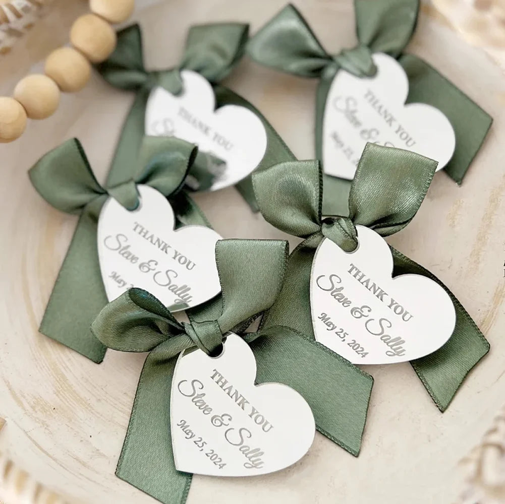 Custom Wedding Favor Tag Anniversary Heart Shape Mirror Tag.