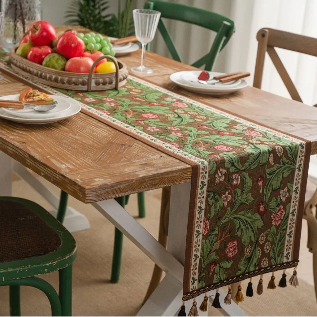 Plant Flower Table Runner with Tassels Jacquard Living Room