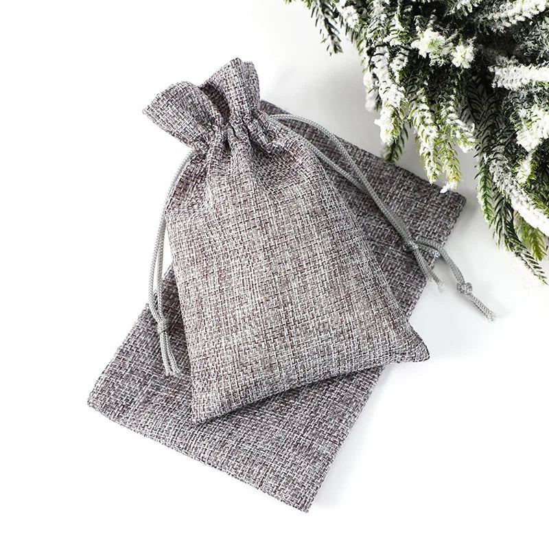 Multi Colors Jute Storage Bags Fabric Package Drawstring Pouches.