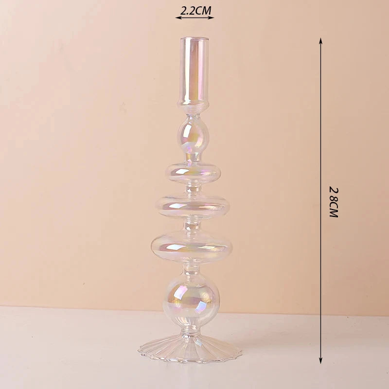 Navy Glass Candle Holder Stripe Flower Glass