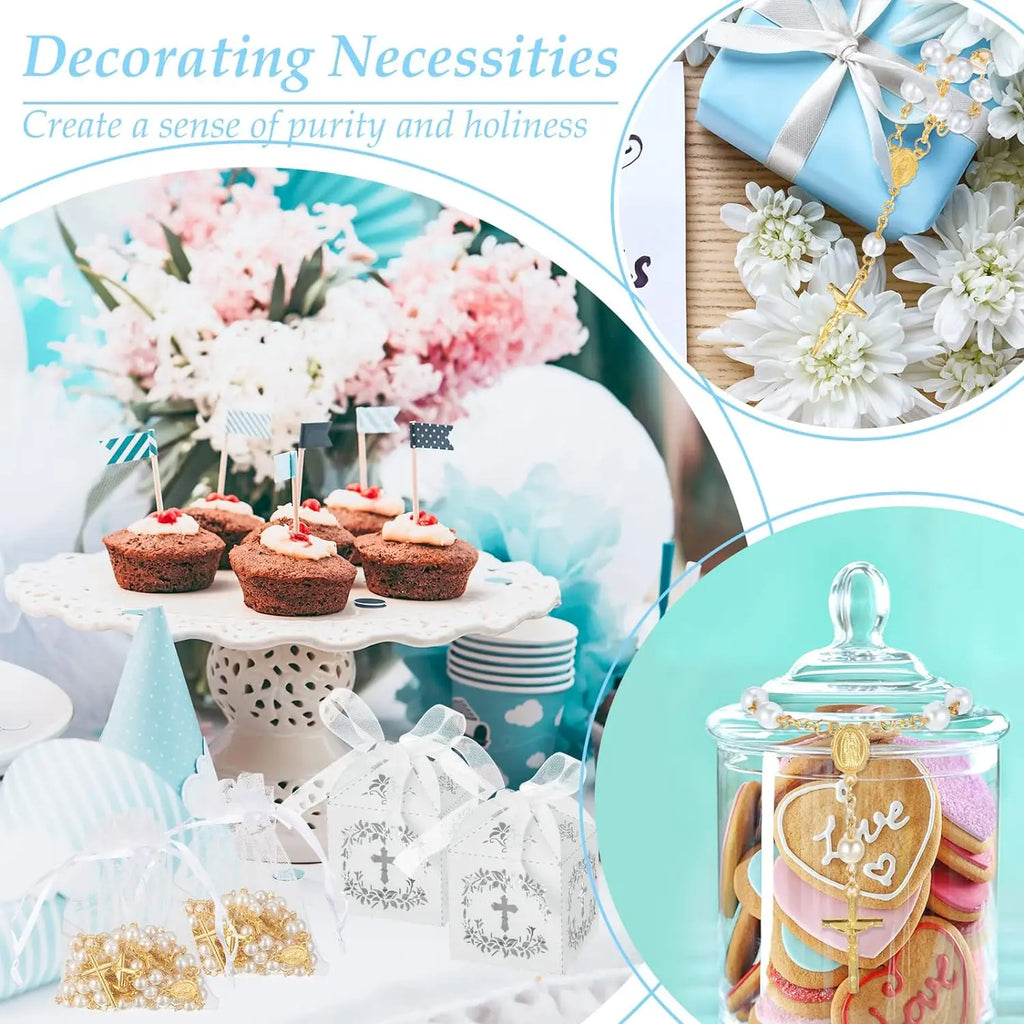 Pulsera de rosario para bautismo, comunión católica, 10/20 piezas, recuerdos de bautismo.