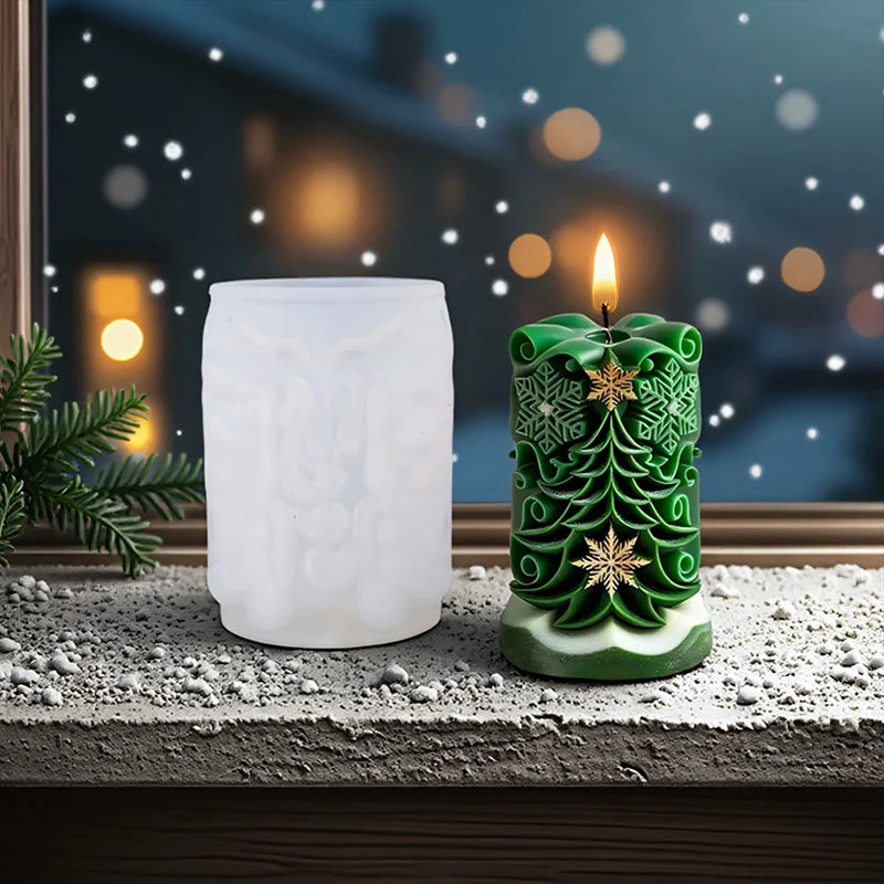 Molde para velas navideñas, duradero y reutilizable, estilo vela cilíndrico con textura transparente.
