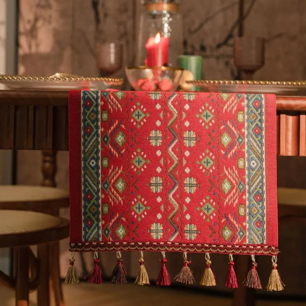 Plant Flower Table Runner with Tassels Jacquard Living Room