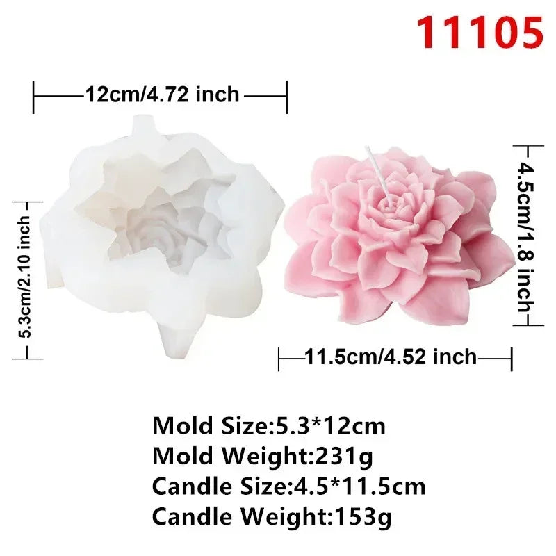 Large Peony Flower Candle Silicone Mold 3D