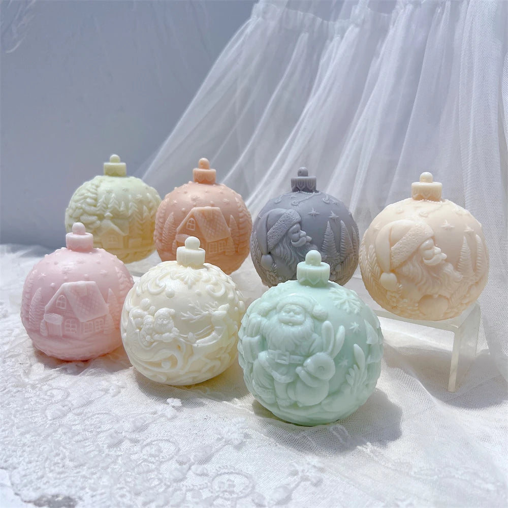 Ball Shape Silicone Candle Mold 5 Designs Christmas