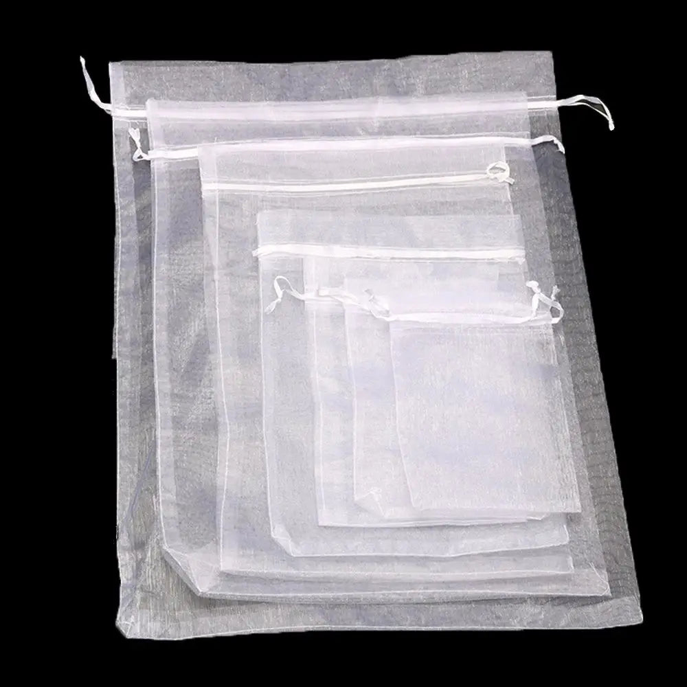 White Pouches Drawstring Pocket Organza Gauze Sachet 25/50PCSGift Bags