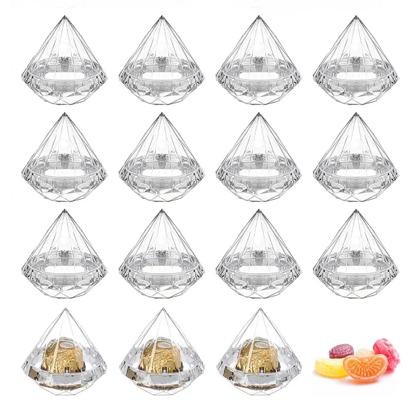 Diamond Shaped Candy Boxes Transparent Wedding Favors 12 Pcs Container.